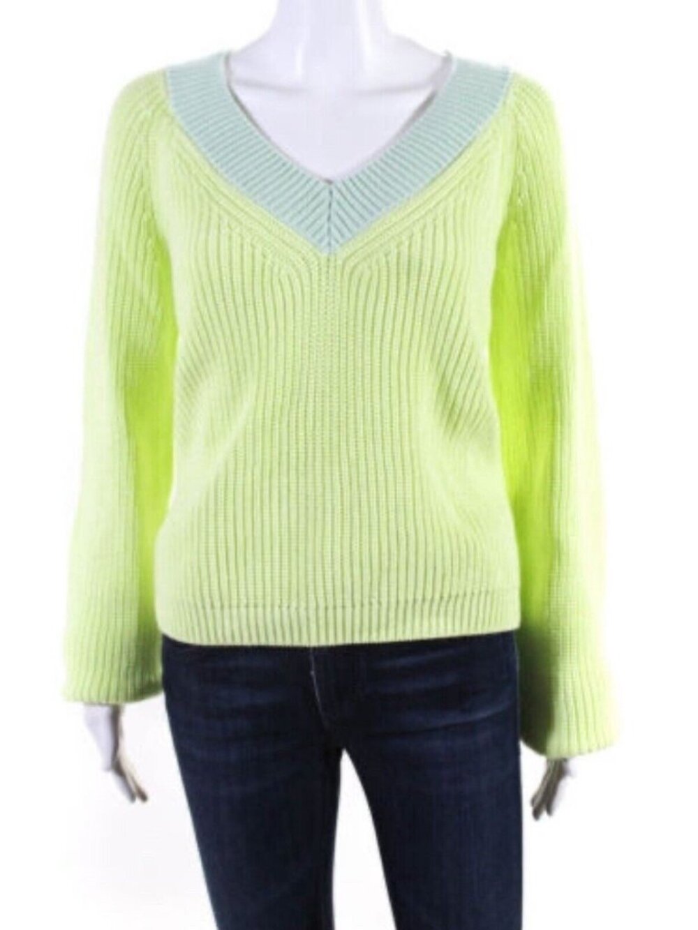 525 America Designer Revolve V Neck Chunky Cotton Sweater Slouchy Pullover M